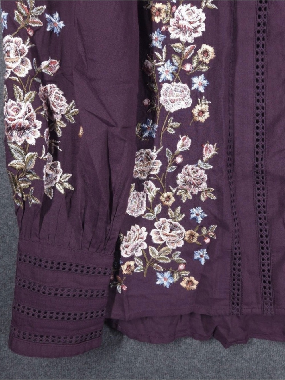 Sundance Plum Floral-Embroidered V-Neck Blouse - Picture 2 of 6